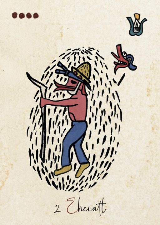 Carte Ehecatl, second signe du Tonalpohualli, associé au souffle et au vent dans le calendrier aztèque