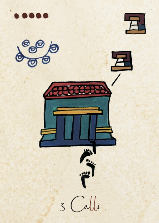 Carte Calli, troisième signe du Tonalpohualli dans le calendrier aztèque