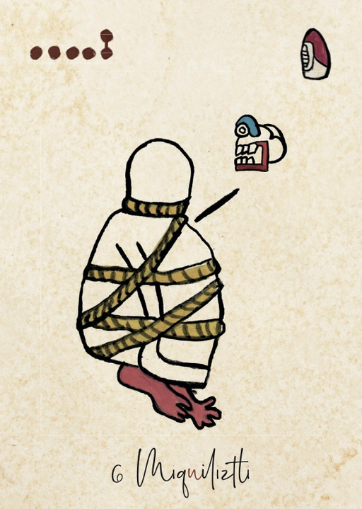 Carte Miquiliztli, sixième signe du Tonalpohualli dans le calendrier aztèque