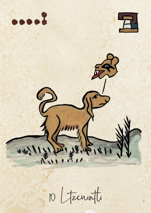 Carte Itzcuintli, dixième signe du Tonalpohualli dans le calendrier aztèque