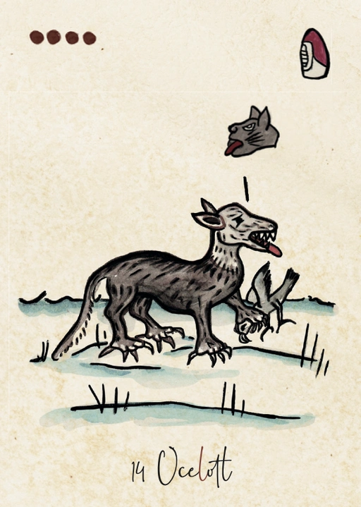 Carte Ocelotl, quatorzième signe du Tonalpohualli dans le calendrier aztèque