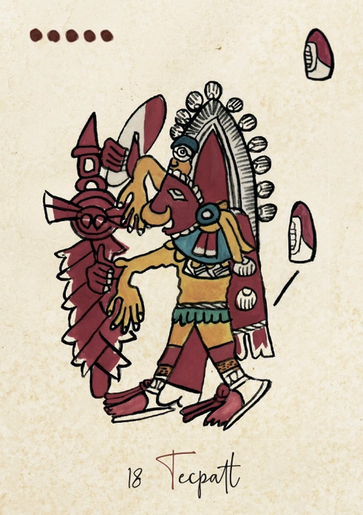 Carte Tecpatl, dix-huitième signe du Tonalpohualli dans le calendrier aztèque