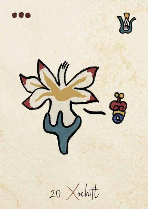 Carte Xochitl, vingtième signe du Tonalpohualli dans le calendrier aztèque