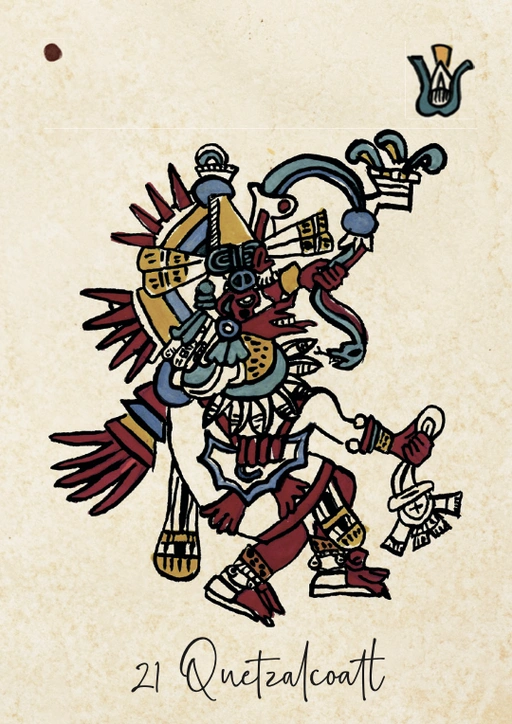 Carte Quetzalcoatl, dieu du vent et du savoir dans le Tonalpohualli
