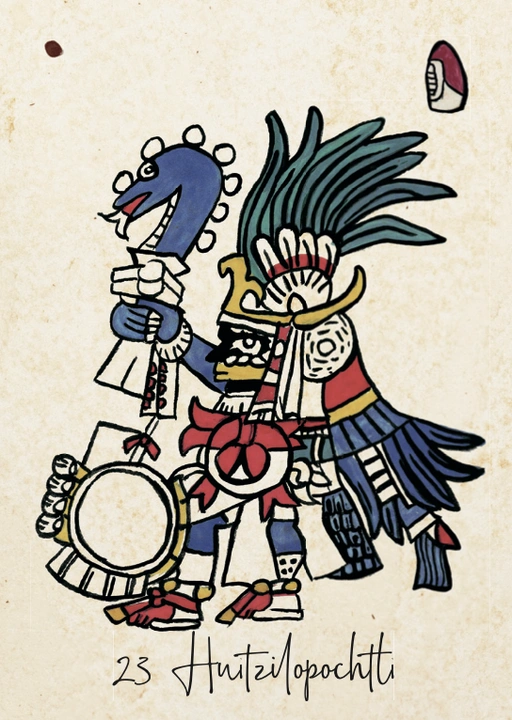 Carte Huitzilopochtli, divinité solaire et guerrière du panthéon mexica dans la Tonalpedia