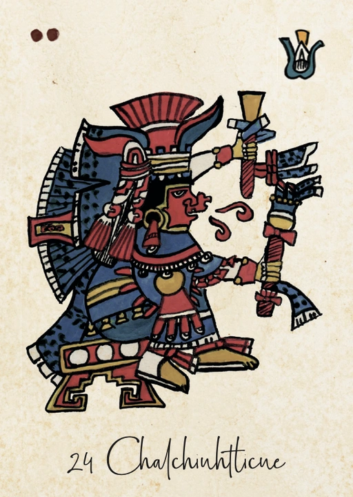 Carte Chalchiuhtlicue, déesse des eaux et des naissances dans la Tonalpedia