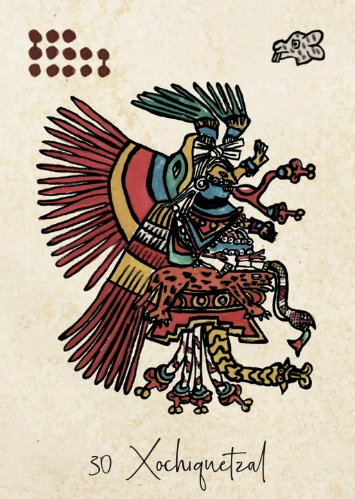 Carte Xochiquetzal, déesse des fleurs, de la beauté et de la fécondité dans la Tonalpedia