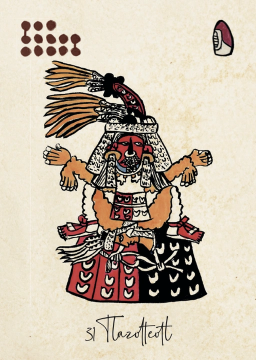 Carte Tlazolteotl, déesse des fautes, de la purification et des excès dans la Tonalpedia