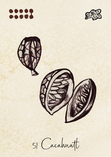 Carte Cacahuatl, symbole des fèves de cacao et de l’échange dans la Tonalpedia